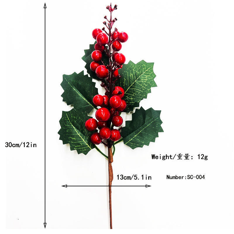 Wowei 2023 Christmas Simulation Pine Branches Snowflake Pine Needle Berries Red Fruit Branches For Festive Decoration