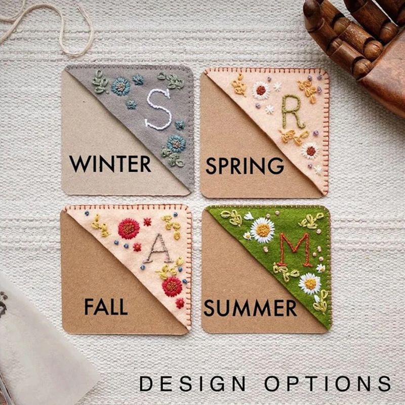 New National Style Season Personalized Flower Letter Seasons Hand Embroidered Felt Corner Bookmark