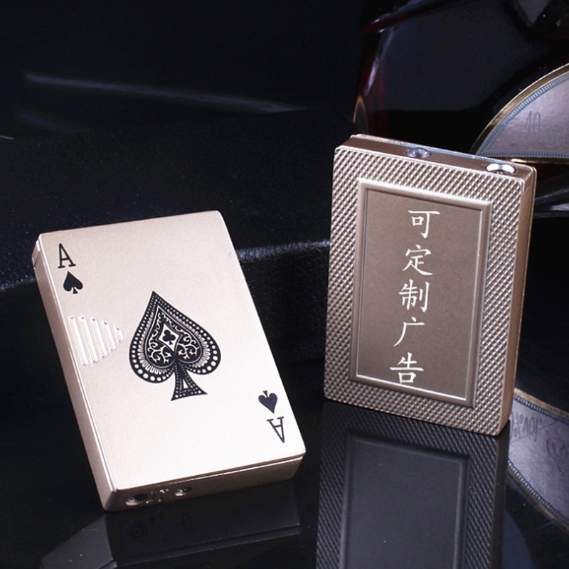 Wowei Creative Cool Metal Inflatable Lighter Windproof Butane Gas Cigarette Lighters Novelty Poker Shaped UV Lighter