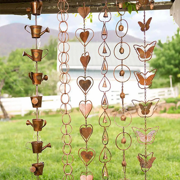 Wowei Steel Iron Leaf Rain Chain Rain Butterfly Heart Metal Garden Crafts Outdoor Decoration