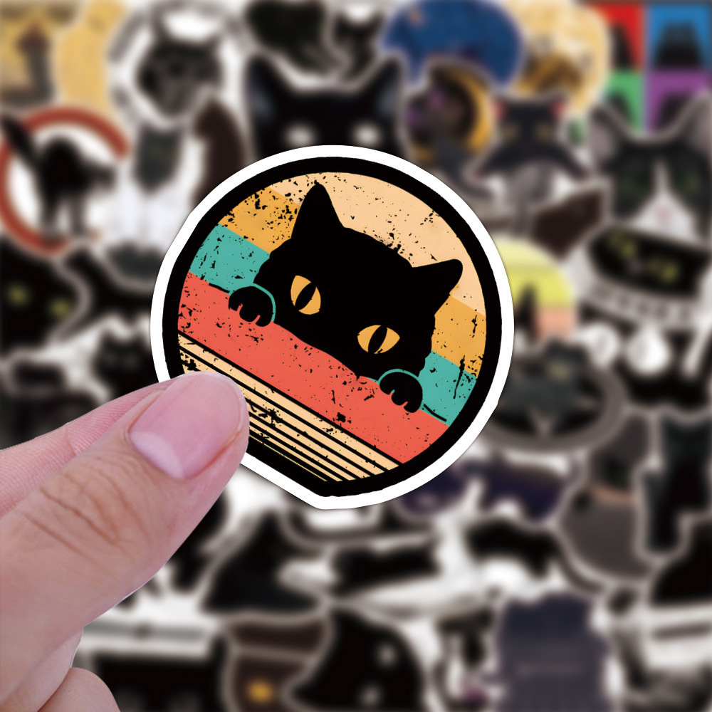 Wowei 100pcs Black Cat Stickers Pack For Children Kids Kitten Cartoon Decal Kitty Cute Vinyl Sticker Pack for Laptop