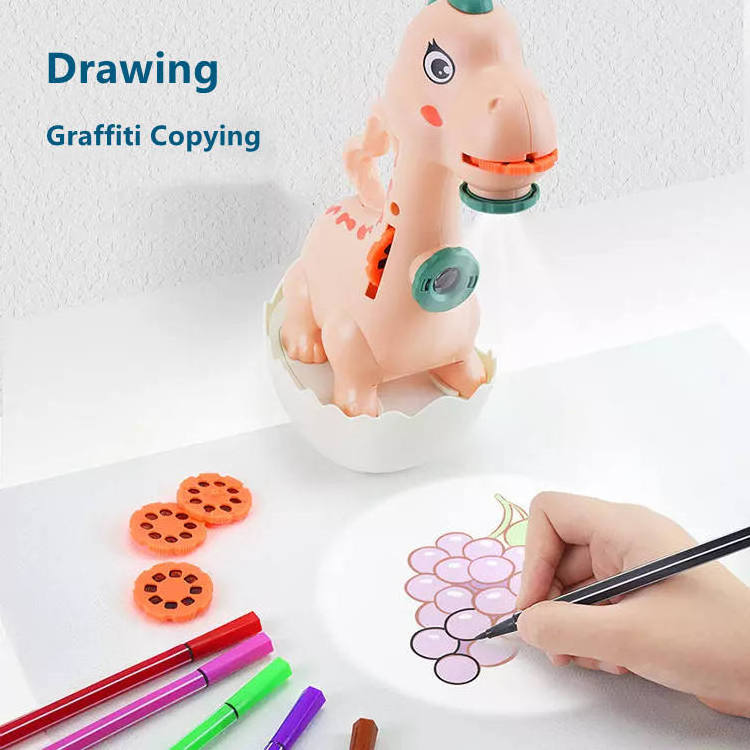 Multi-Function Educational cute dinosaur flashlight projection painting cognition toys Learning Drawing Toy