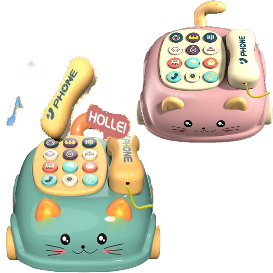 Learning story machine children cat Pull Phone Toys  Wire Telephone  Light Music Telephone Landline Toy