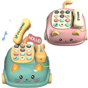 Learning story machine children cat Pull Phone Toys  Wire Telephone  Light Music Telephone Landline Toy