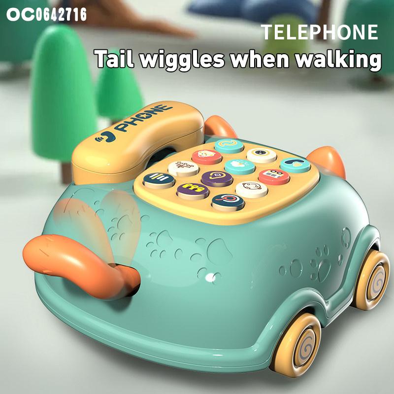 Learning story machine children cat Pull Phone Toys  Wire Telephone  Light Music Telephone Landline Toy