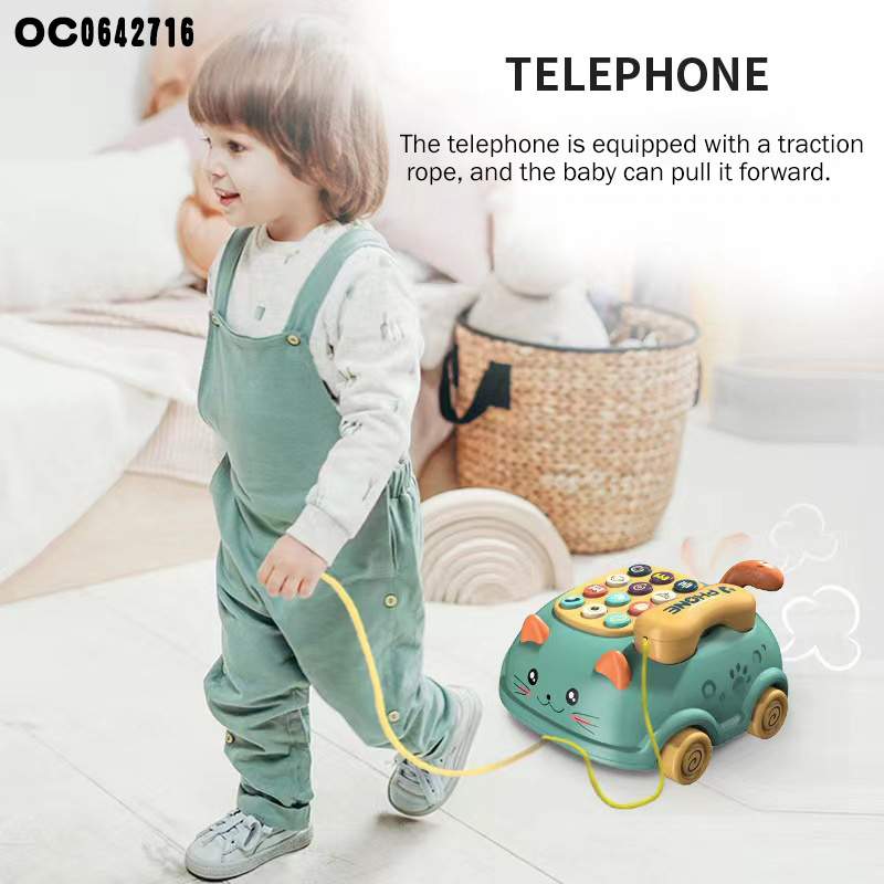 Learning story machine children cat Pull Phone Toys  Wire Telephone  Light Music Telephone Landline Toy