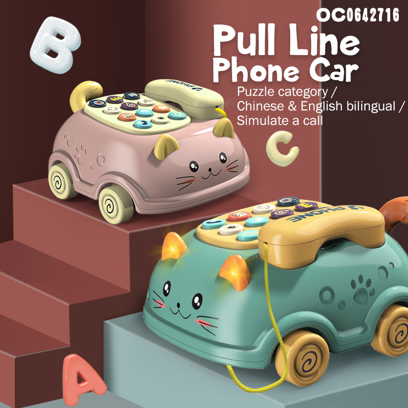 Learning story machine children cat Pull Phone Toys  Wire Telephone  Light Music Telephone Landline Toy