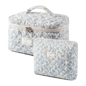 2024 hot selling Customized Girl favorite Cosmetic Jewelry toiletries Travel storage Cute Blue Floral makeup bag