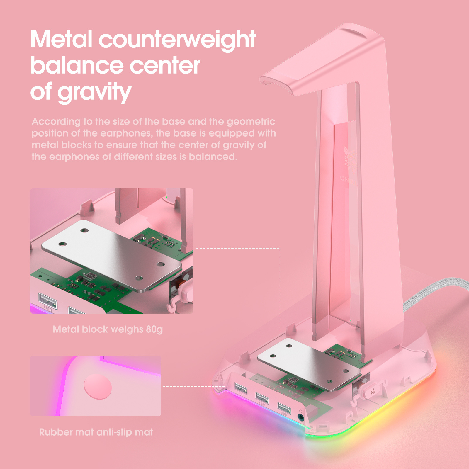 Oem Rgb Headset Stand And Gaming Headphone Stand Onikuma St-2 Pink Ps5 3-1 Desk Headphone Holder Gamepad And Headset Holder