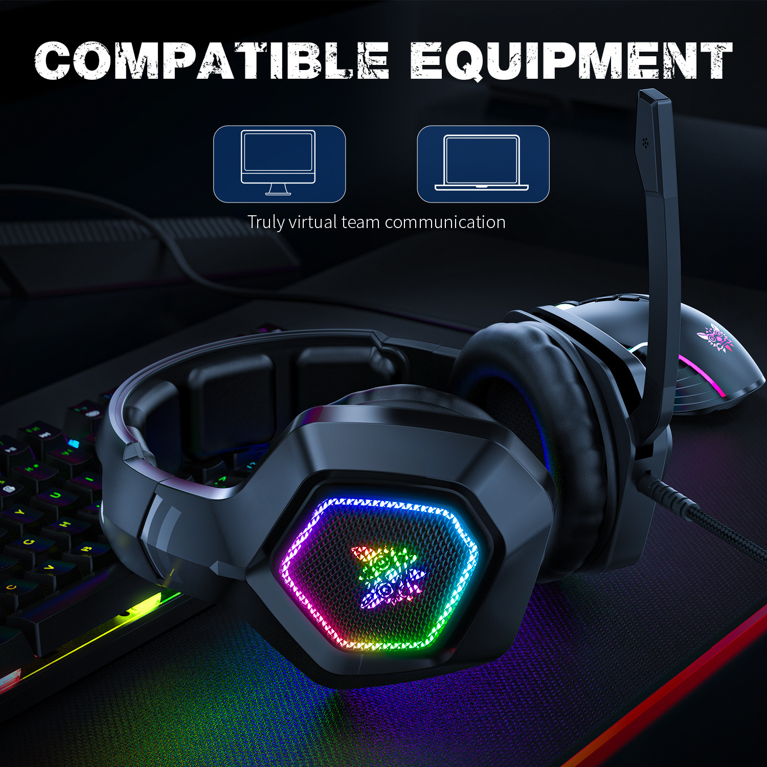 Wholesale Laptop Gamer Headphones Onikum K10 Led light 7.1 Stereo Surround Sound Gaming Headset for PS4