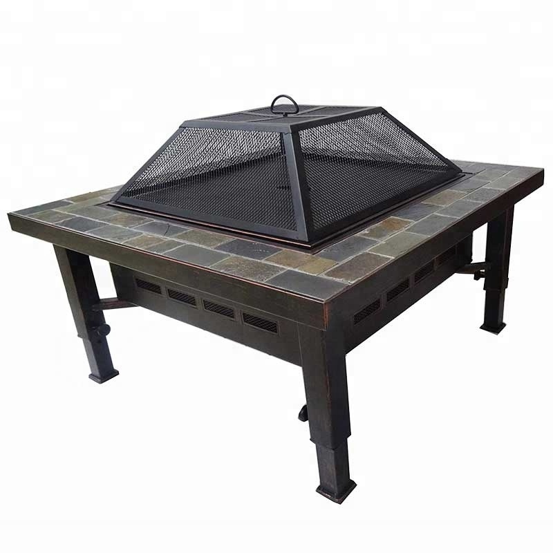 Square Adjustable Leg Slate Fire Pit With Cover