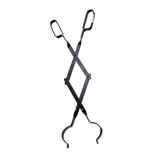 Oniya 26" Wrought Iron Black Fire Tongs Indoor Patio Long Fireplace Tong