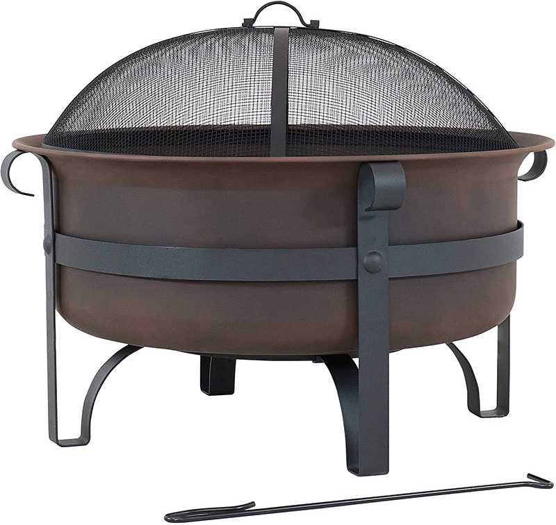 Oniya Wood Burning Patio Firebowl Round 29 IN Large Bronze Cauldron Outdoor Fire Pit Bowl with Portable Poker and Spark Screen