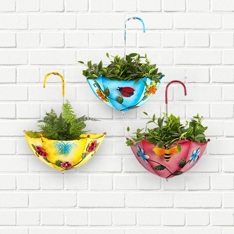 Oniya Retro Metal  Hanging Planter Garden Patio Outdoor Decoration Wall Umbrella Flower Pot