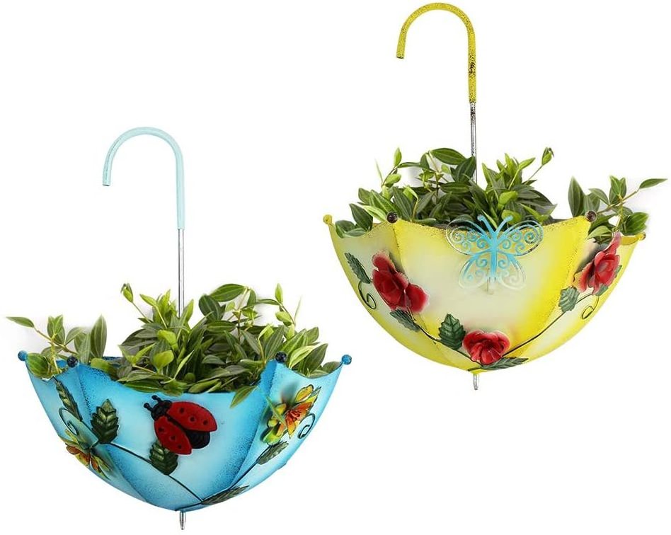 Oniya Retro Metal  Hanging Planter Garden Patio Outdoor Decoration Wall Umbrella Flower Pot