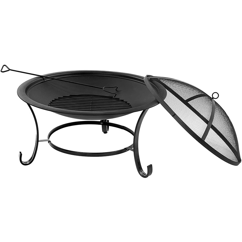 Oniya Black Outdoor Camping Fire Pit  With Round Spark Screen Metal Poker For Garen Decoration