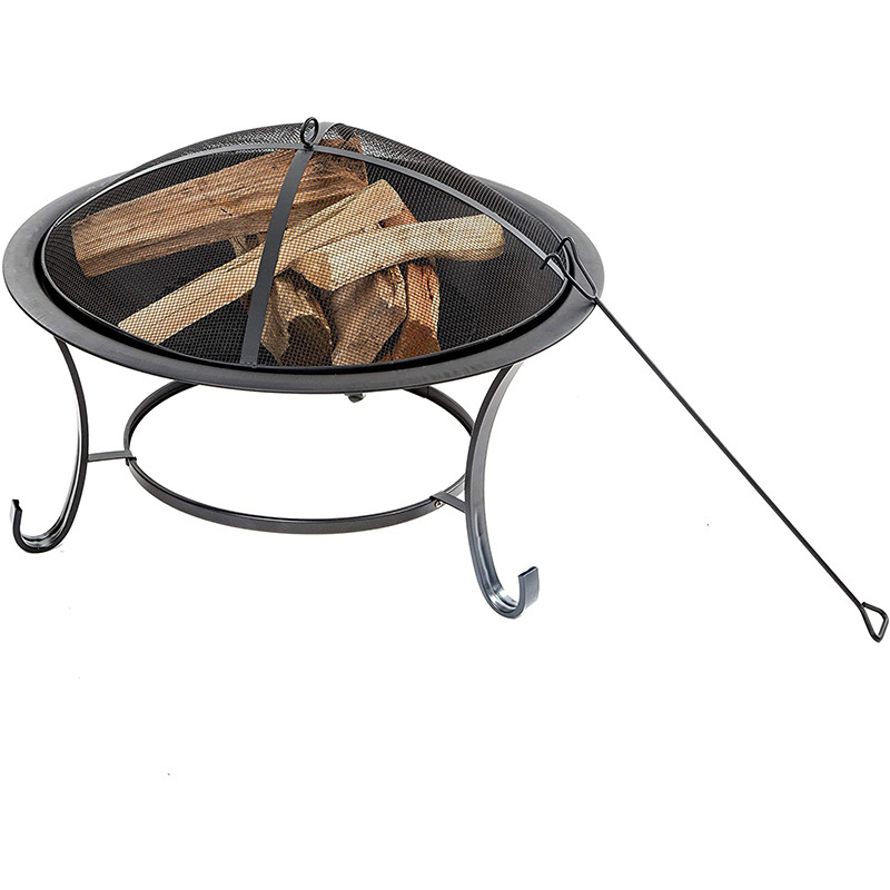 Oniya Black Outdoor Camping Fire Pit  With Round Spark Screen Metal Poker For Garen Decoration