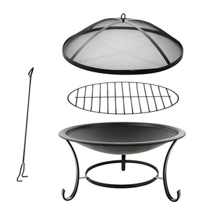 Oniya Black Outdoor Camping Fire Pit  With Round Spark Screen Metal Poker For Garen Decoration