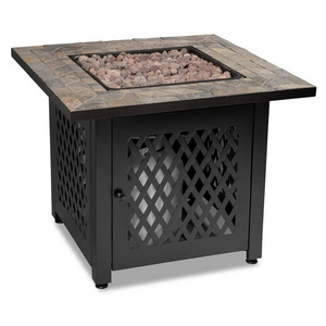 Oniya 30 Inch Ceramic Tile Surface Iron Liquid Propane Gas Fire Pit Table With Weave Design Panels For Garden Backyard Deck