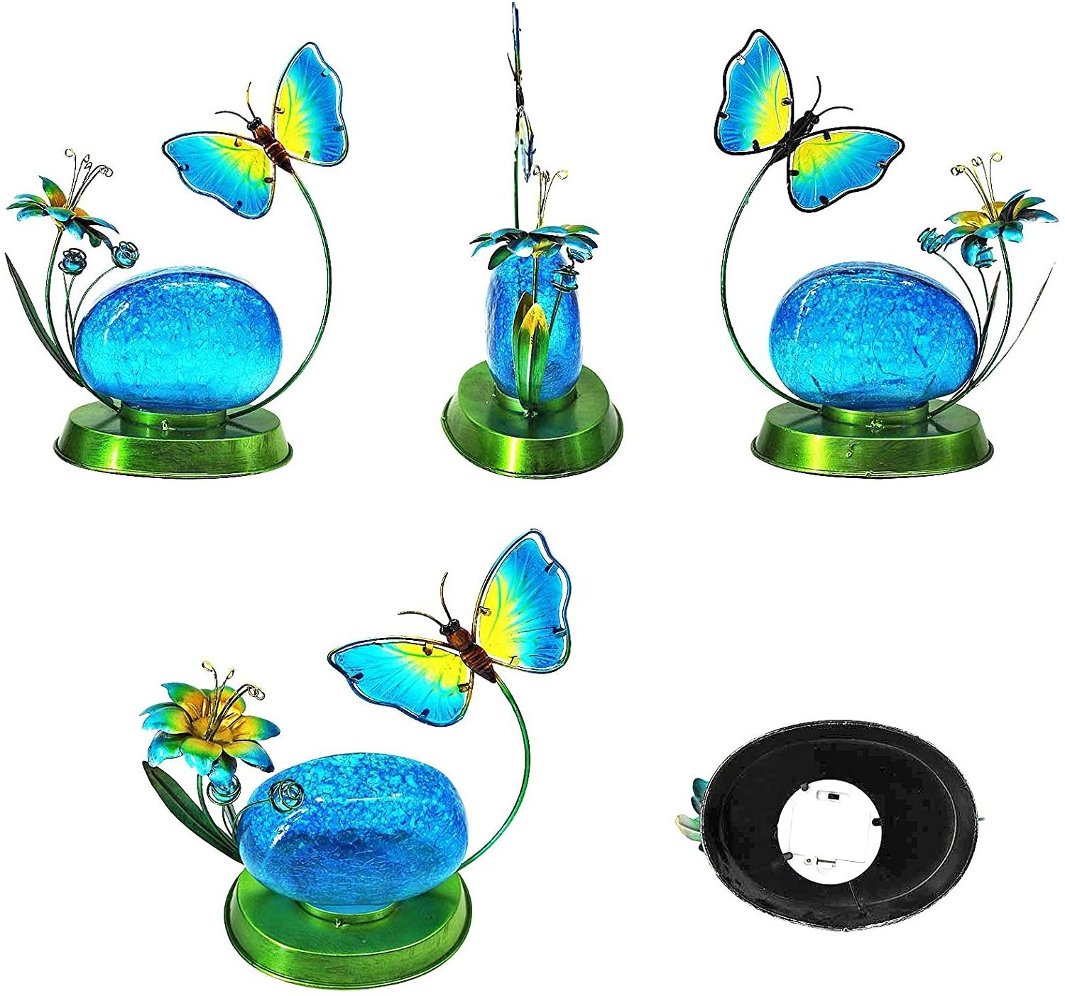 Oniya Outdoor Lights Solar Powered Butterfly Flower Metal Yard Art Garden Statue for Patio Yard Lawn Ornaments