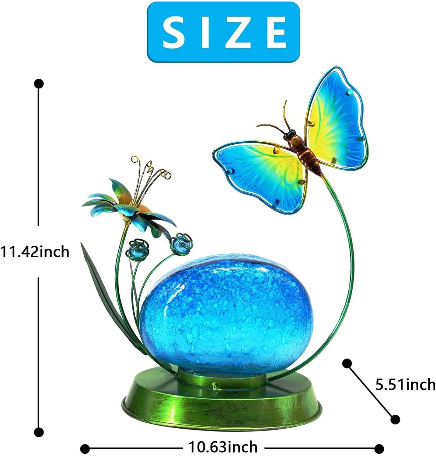 Oniya Outdoor Lights Solar Powered Butterfly Flower Metal Yard Art Garden Statue for Patio Yard Lawn Ornaments