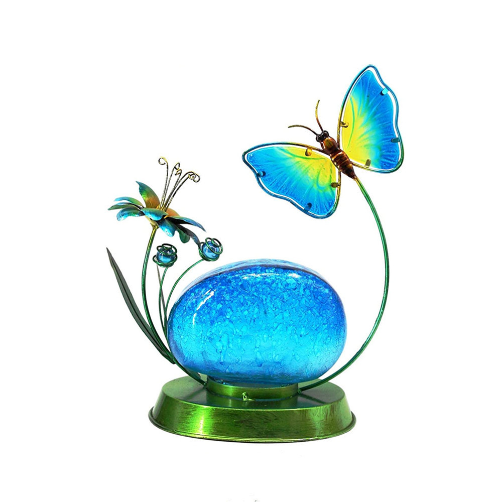 Oniya Outdoor Lights Solar Powered Butterfly Flower Metal Yard Art Garden Statue for Patio Yard Lawn Ornaments