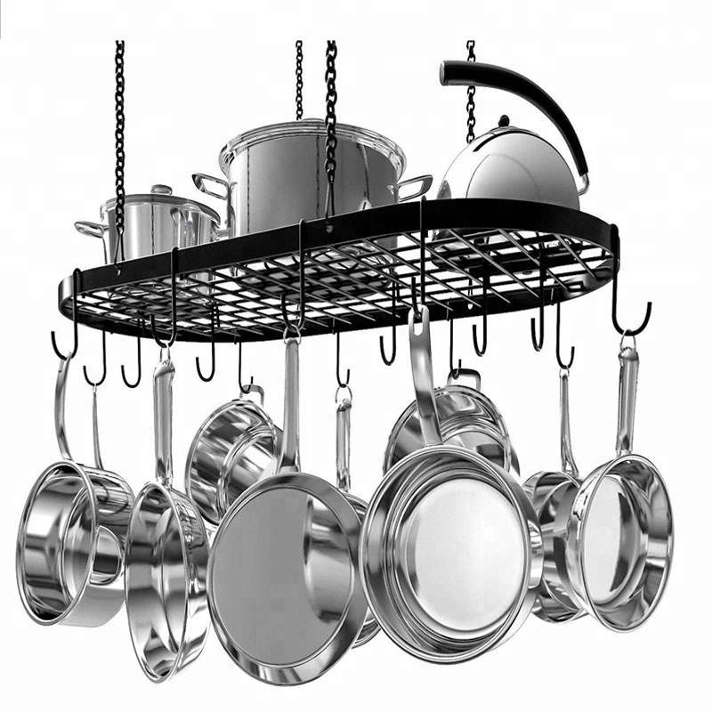 Oniya Metal Kitchen Storage Holder Adjustable Hanging Ceiling Pot Rack With Hooks