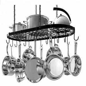 Oniya Metal Kitchen Storage Holder Adjustable Hanging Ceiling Pot Rack With Hooks