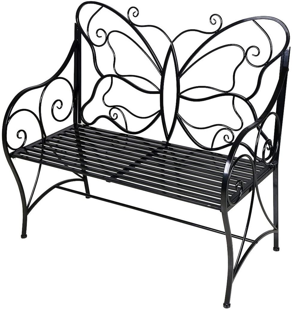 Oniya Black Antique Cast Iron Outdoor Double Seat Garden Bench with Butterfly Backrest For Home Decorative