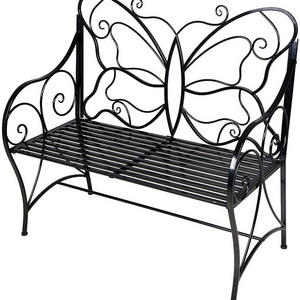 Oniya Black Antique Cast Iron Outdoor Double Seat Garden Bench with Butterfly Backrest For Home Decorative