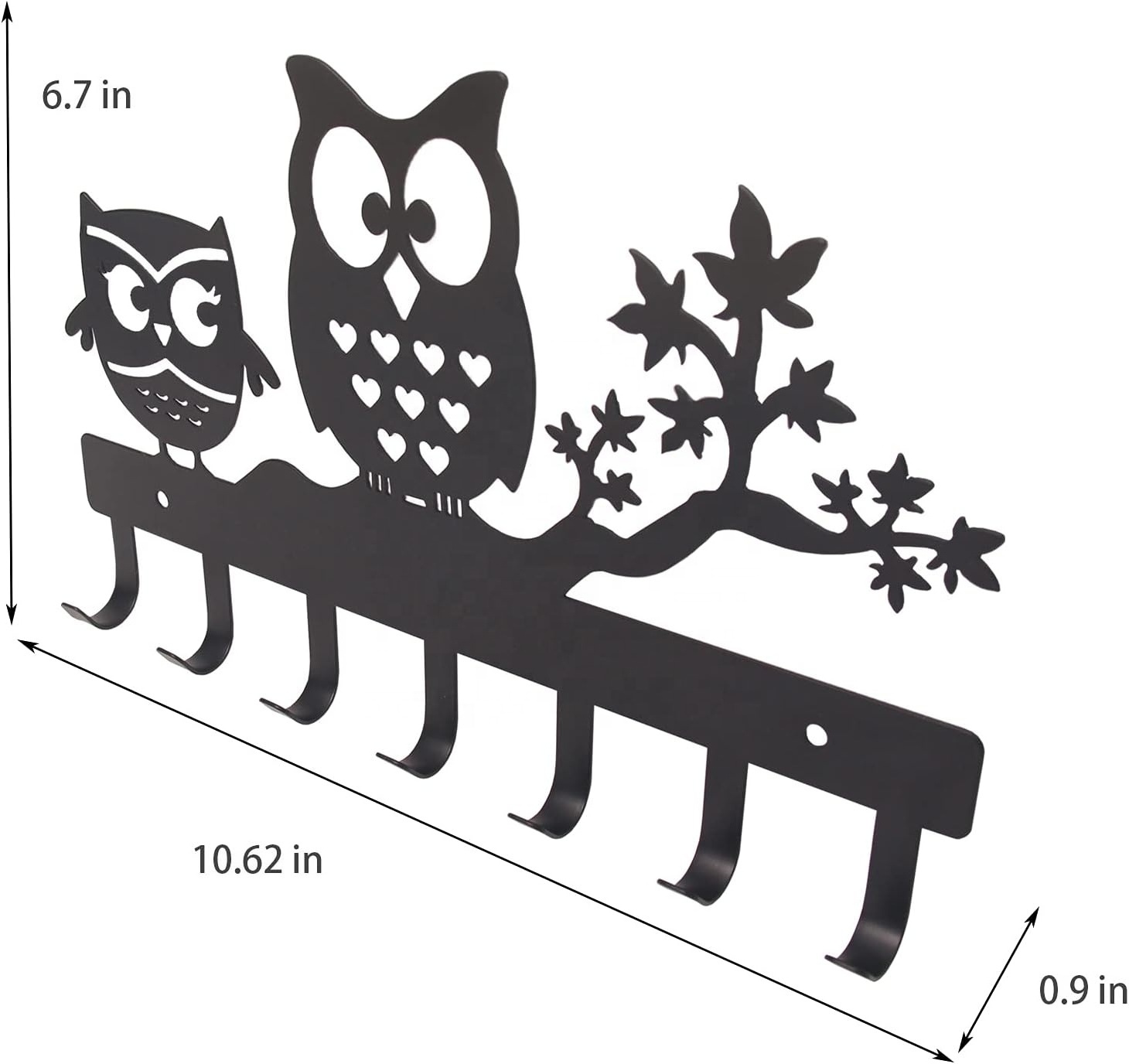 Oniya Black Metal Key Chain Owl Key Hanger with 7 Key Hooks with Entryway Doorway Hallway Office Key Holder for Wall