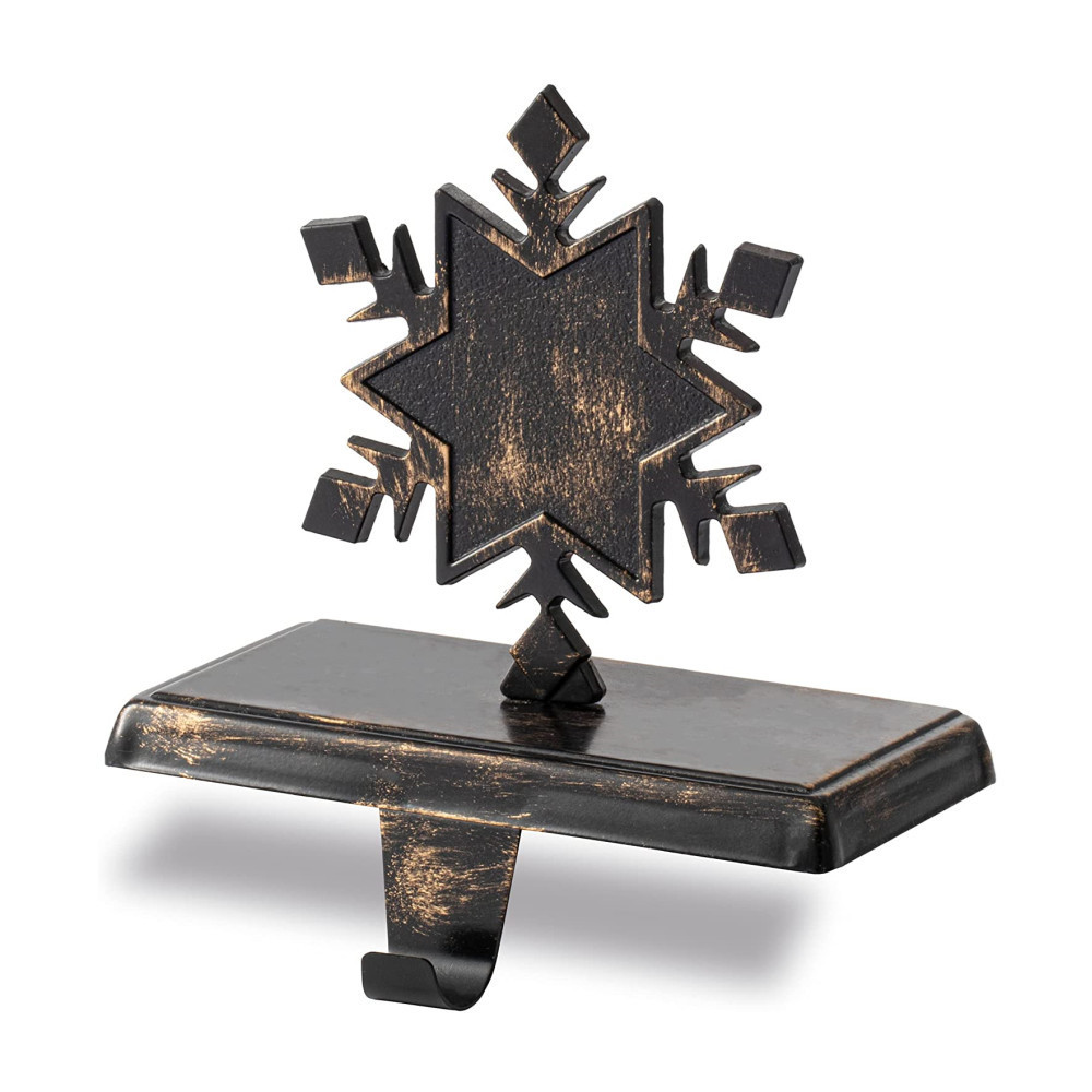 Oniya Bronze Snowflake Christmas Stocking Holders Heavy Stand Mantel Stocking Hangers for Fireplace Xmas Decorations