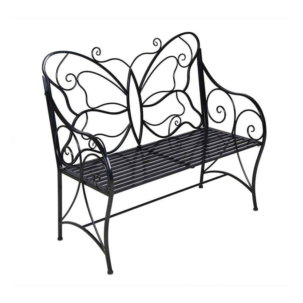 Oniya Black Antique Cast Iron Outdoor Double Seat Garden Bench with Butterfly Backrest For Home Decorative