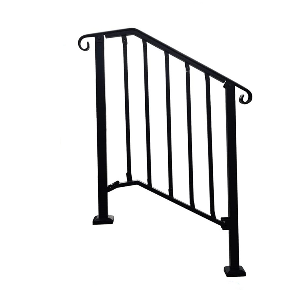 Oniya Adjustable Metal Handrail Bracket Outdoor Wrought Iron Stair Handrail Railing Fits 2 to 3 Step Safety Interior Stair Rail