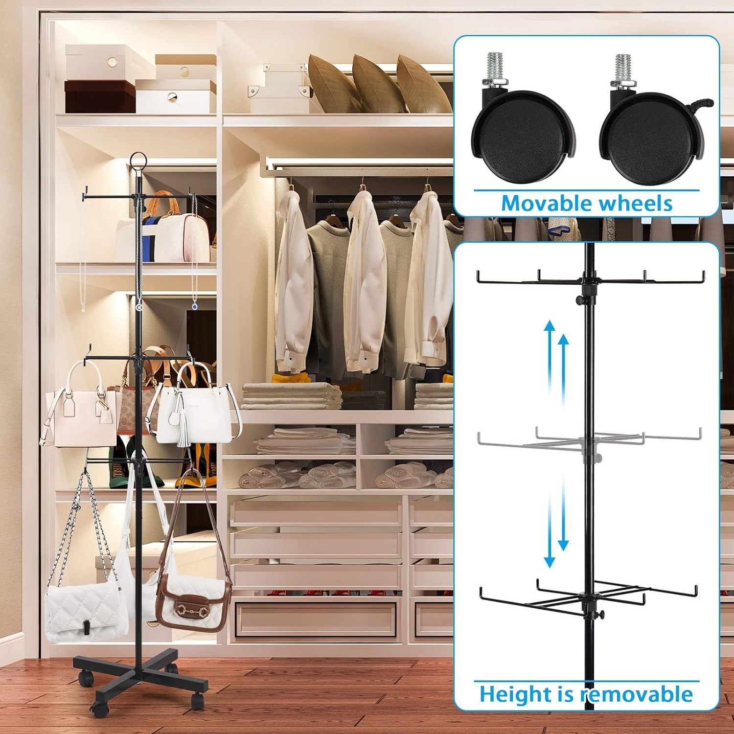 Oniya 4 Retail Tier Display Rack Movable Jewelry Keychain Display Stands Vendor Events Floor Spinner Rack