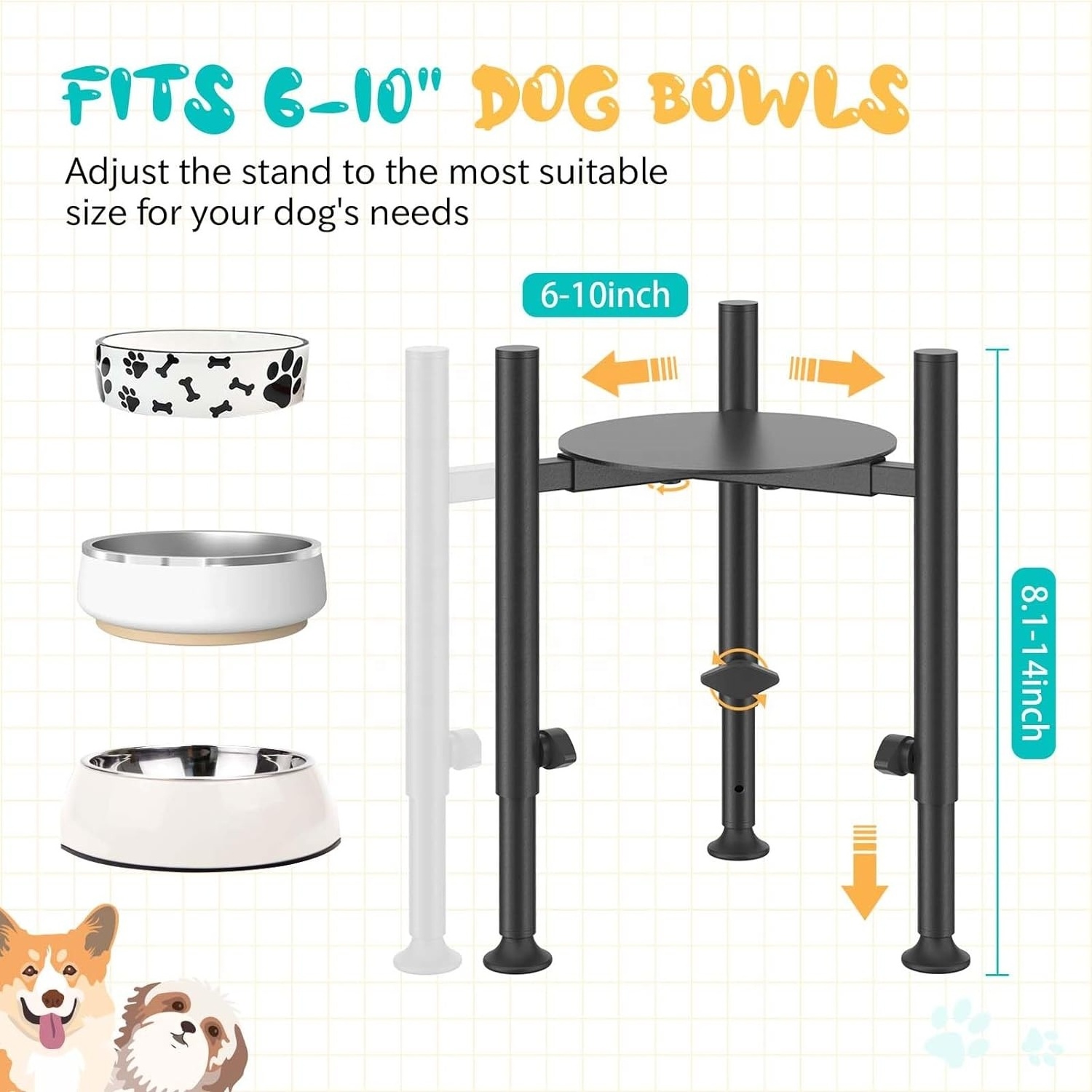 Oniya Metal Adjustable Pet Bowl Stand for Dogs with 4 Heights  for Small Medium to Large Sized Dogs