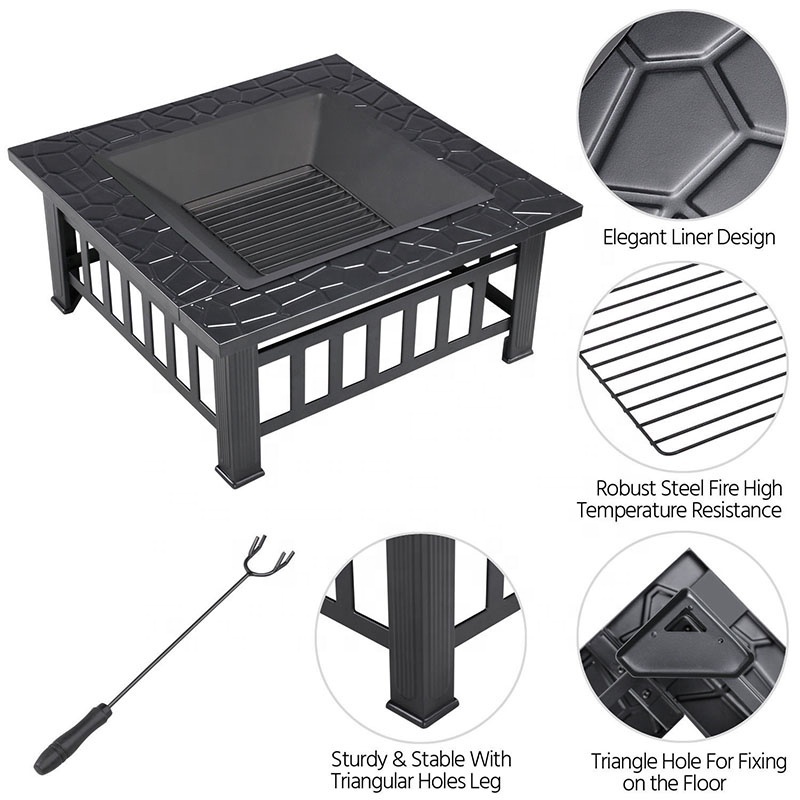 Oniya Outdoor Fire Pit Garden Brazier Square Table Stove Fire Pits Grill