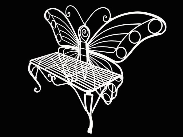 Oniya Iron Outdoor Patio White Pink Wedding Butterfly Metal Garden Bench, Patio Wedding Benches