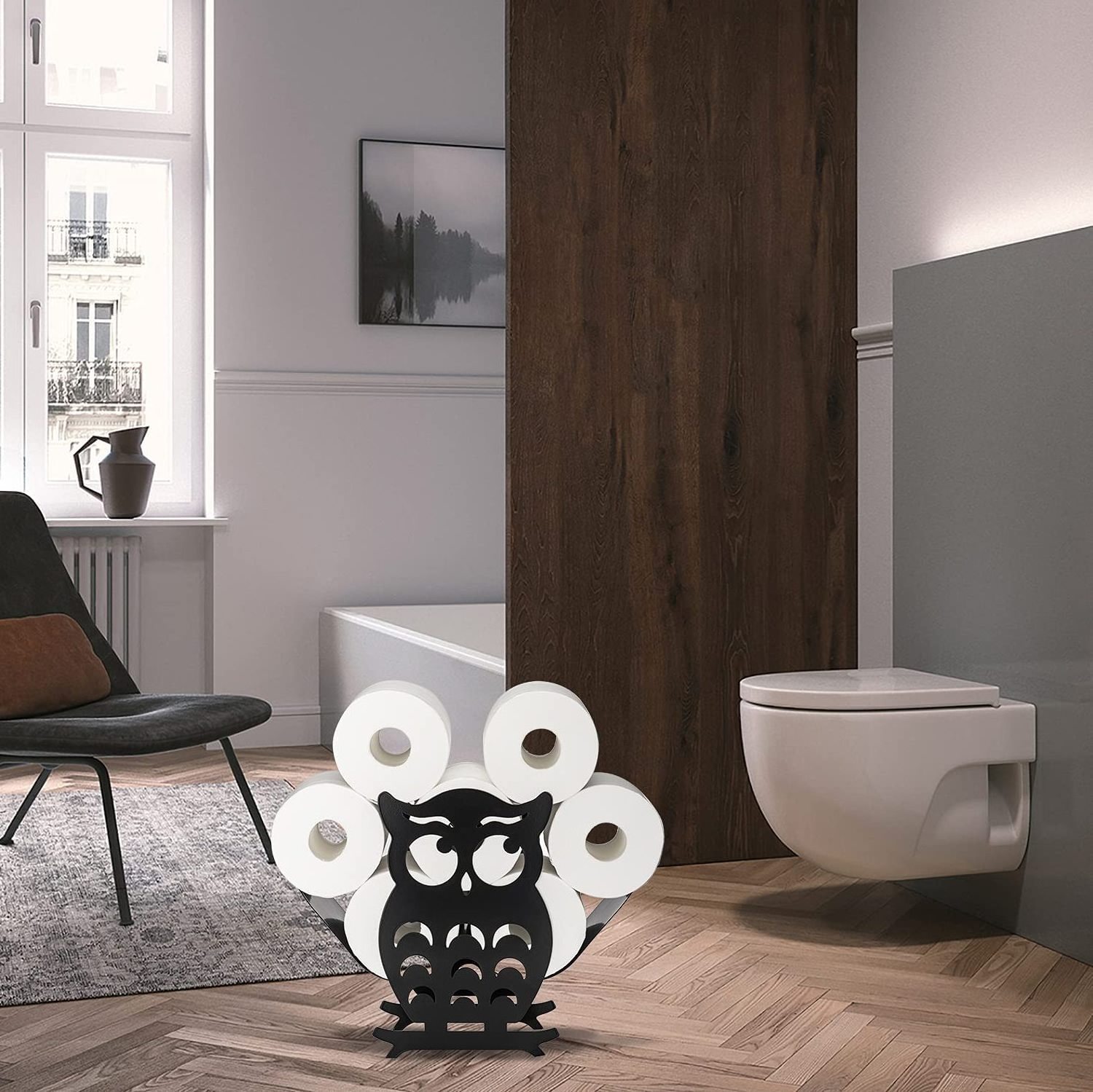 Oniya Matte Black Animal Owl Toilet Paper Holder Durable and Sturdy Kitchen Tissue Holder for Bathroom,Home