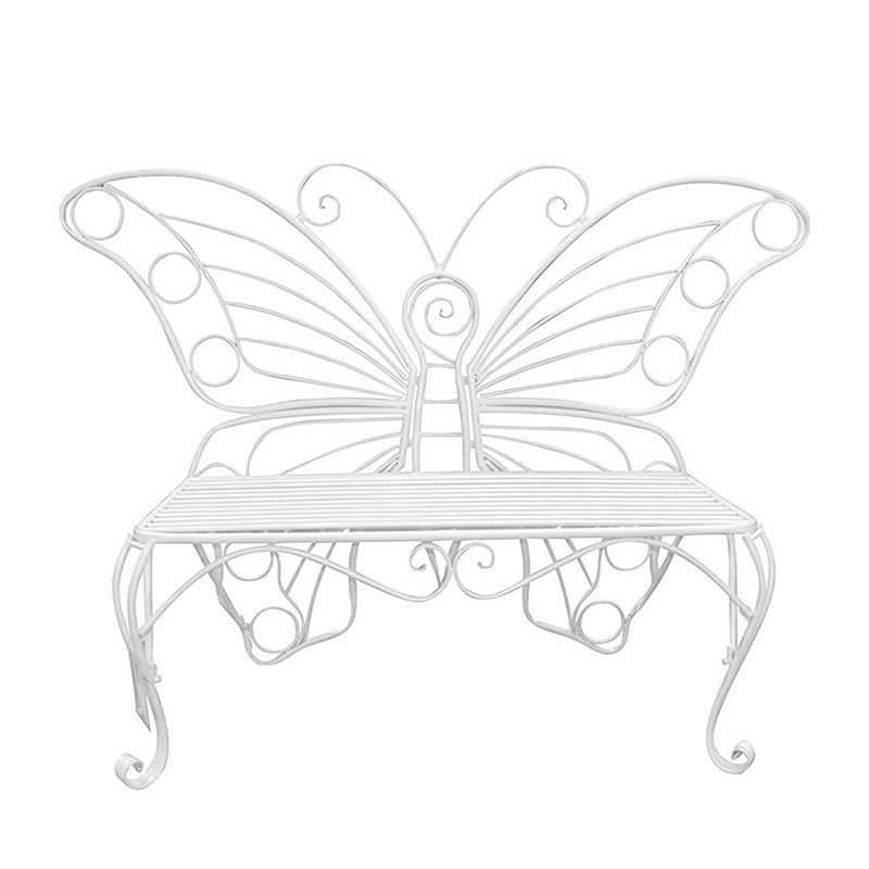 Oniya Iron Outdoor Patio White Pink Wedding Butterfly Metal Garden Bench, Patio Wedding Benches