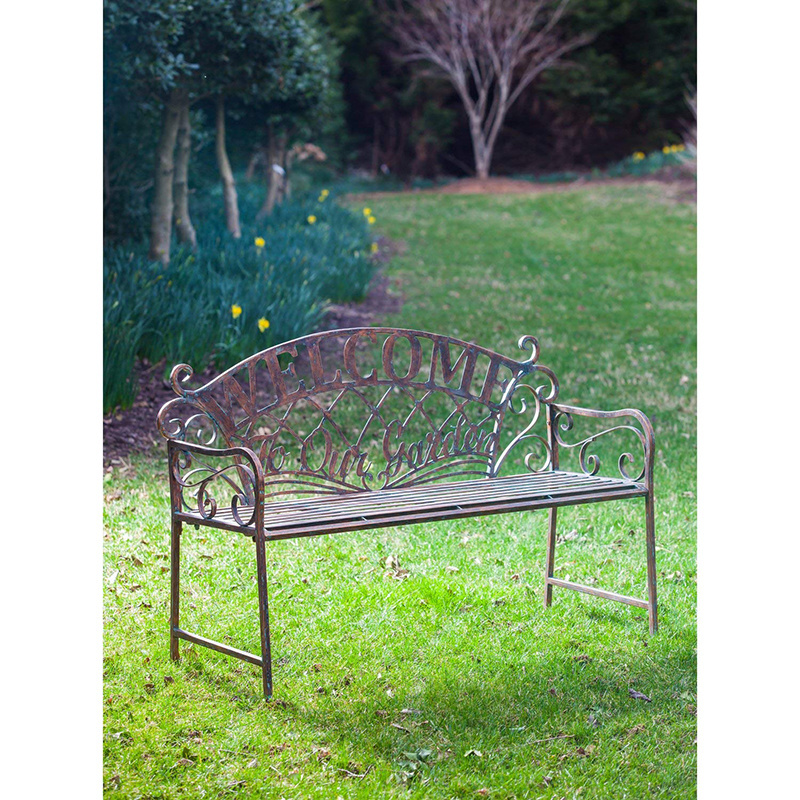 Oniya Antique Patio Double Seat Garden Welcome Villa Apartment Iron Bench With Backrest