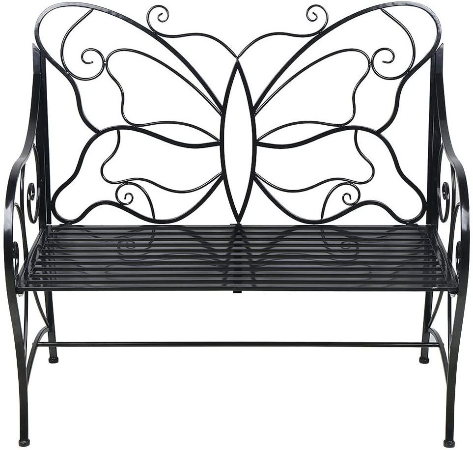 Oniya Black Antique Cast Iron Outdoor Double Seat Garden Bench with Butterfly Backrest For Home Decorative