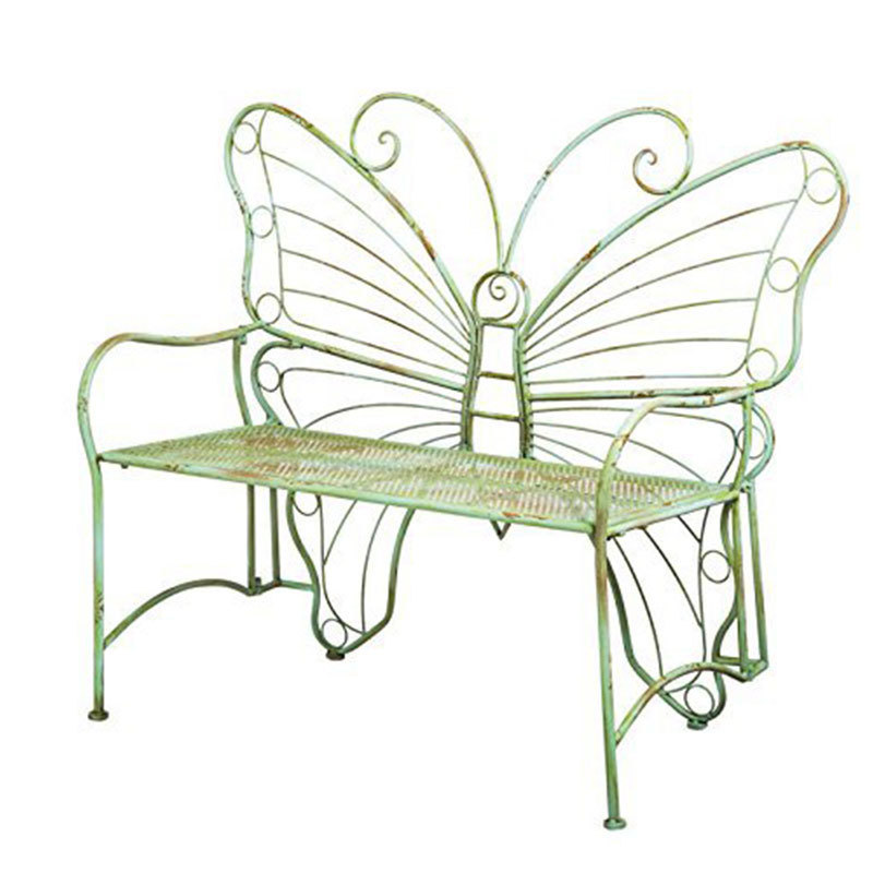 Oniya Iron Outdoor Patio White Pink Wedding Butterfly Metal Garden Bench, Patio Wedding Benches