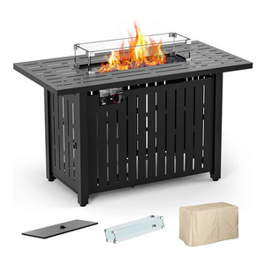 Oniya 43 inch Retangular 50,000 BTU Propane Gas Fire Pit Table Indoor with Glass Wind Guard, Waterproof Cover