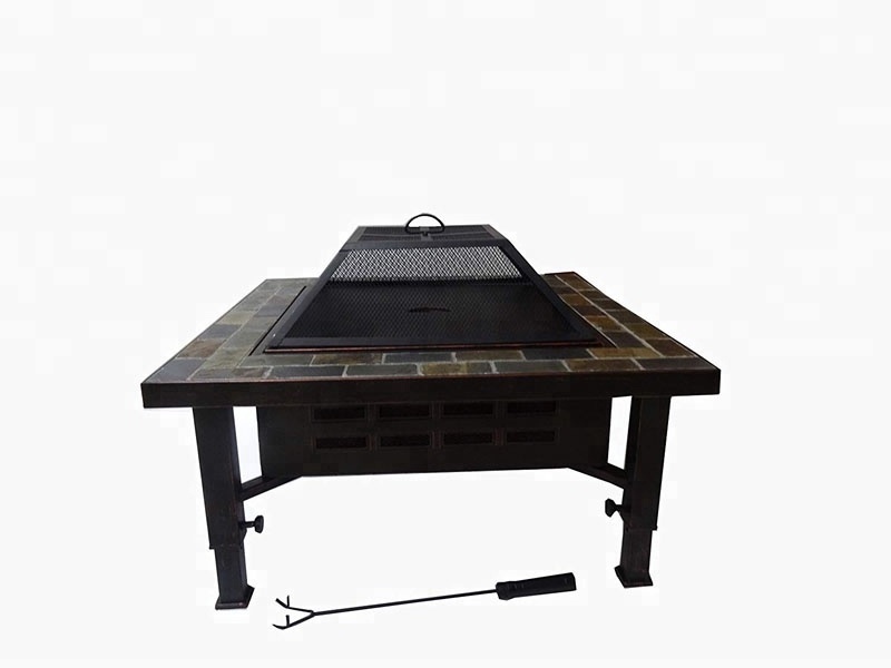 Square Adjustable Leg Slate Fire Pit With Cover