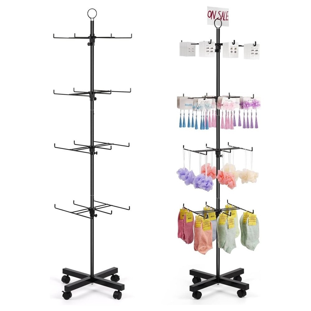 Oniya 4 Retail Tier Display Rack Movable Jewelry Keychain Display Stands Vendor Events Floor Spinner Rack