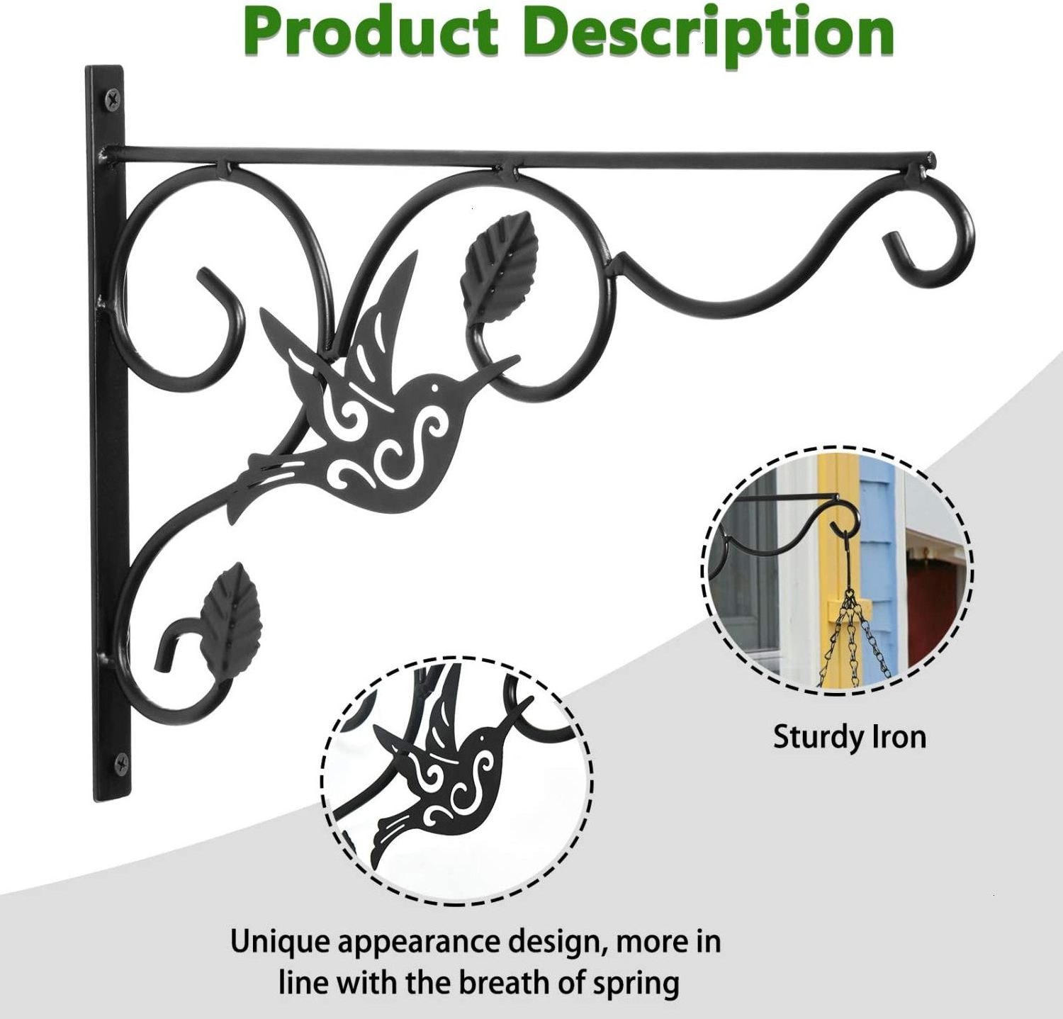 Oniya Iron Plant Hanger for Bird Feeders Hanging Plants Bracket 2 Pack 12 inch Wall Planter Hook