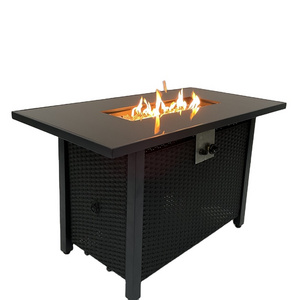 Oniya 43 Inch Rectangle Glass Woven Rattan 50,000 BTU Natural Gas Fire Pits Table with 3KG Lava,Pulse Switch,Rain Cover