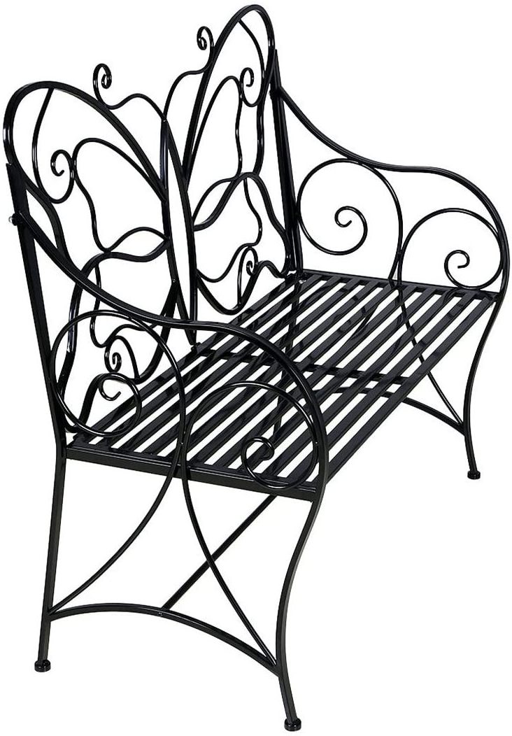 Oniya Black Antique Cast Iron Outdoor Double Seat Garden Bench with Butterfly Backrest For Home Decorative