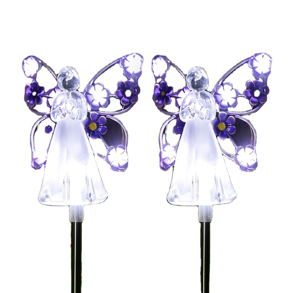 Oniya 2 Pack Solar Eternal Light Angel Garden Stake with 7 LEDs for Cemetery Grave Decorations,Memorial Gifts,Christmas Yard Art